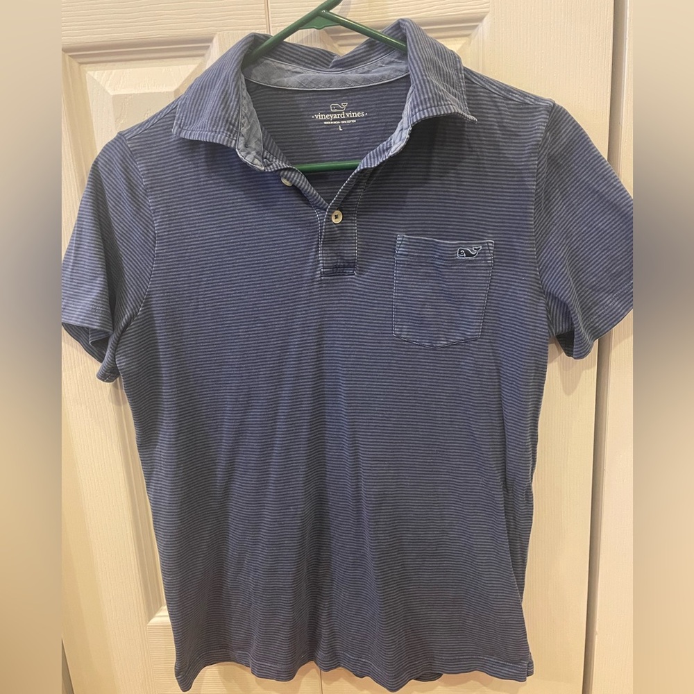 Vineyard Vines Striped Navy Polo Shirt. Boys size large. GUC.